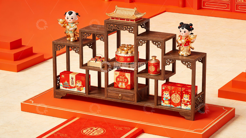 高清大图下载【趣麦麦图】中式新年礼盒陈列展示