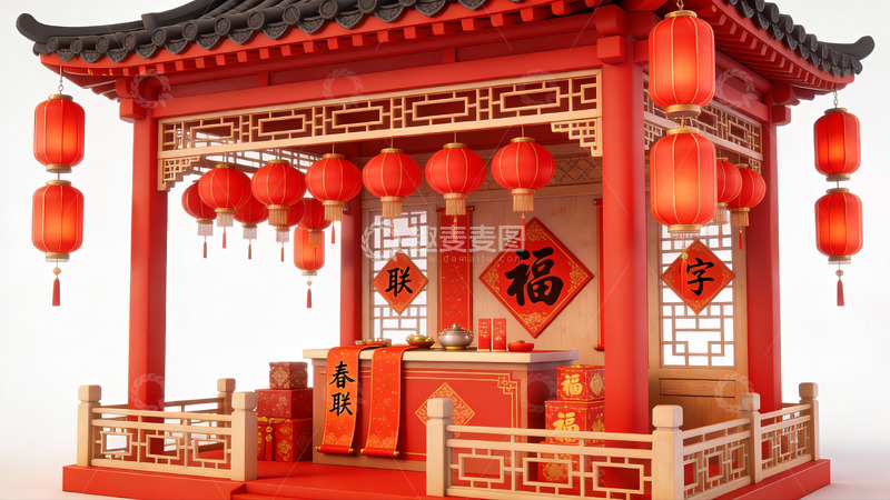 高清大图下载【趣麦麦图】传统中式春节亭台装饰