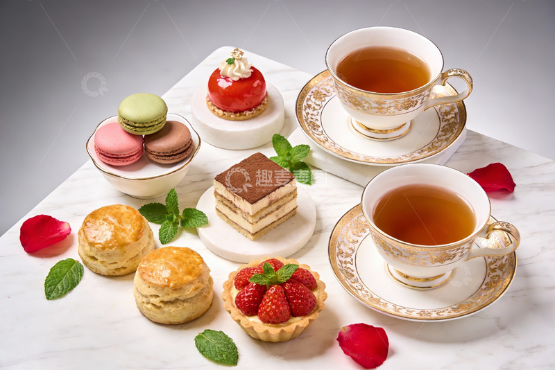 高清大图下载【趣麦麦图】精致下午茶甜点与红茶摆盘