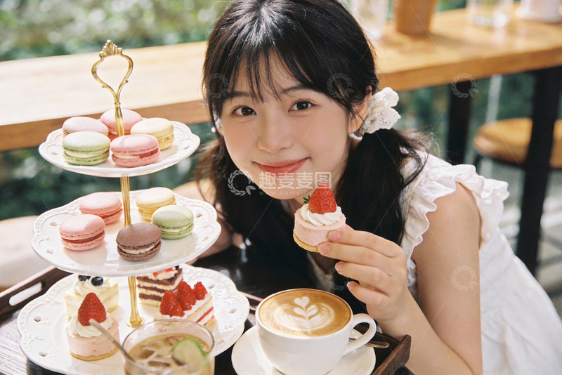 高清大图下载【趣麦麦图】少女咖啡时光甜点特写