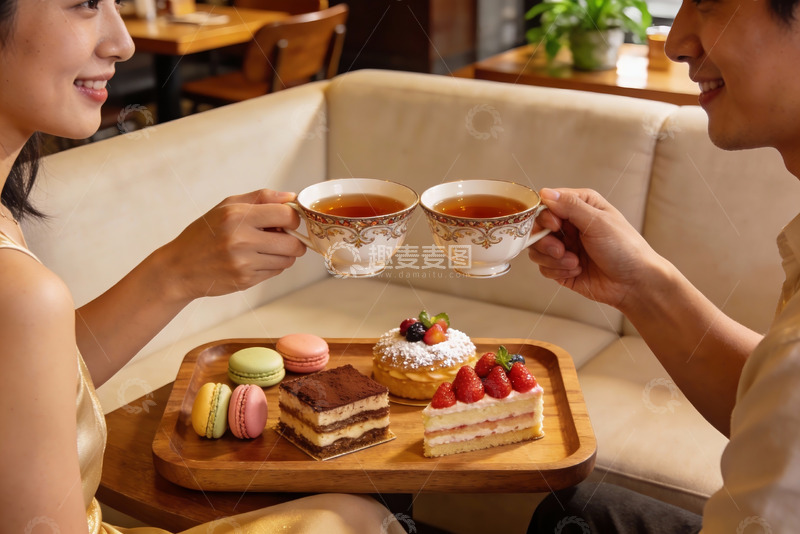 高清大图下载【趣麦麦图】情侣下午茶碰杯甜蜜时光