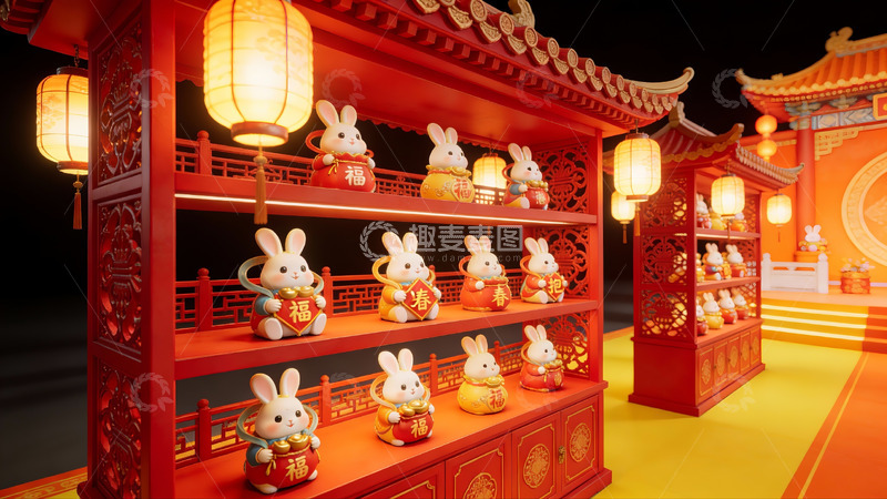 高清大图下载【趣麦麦图】兔年春节装饰陈列
