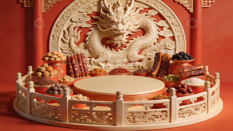 高清大图下载【趣麦麦图】中式龙雕与供品摆设