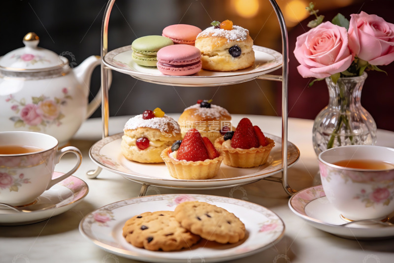 高清大图下载【趣麦麦图】精致下午茶点心与茶具