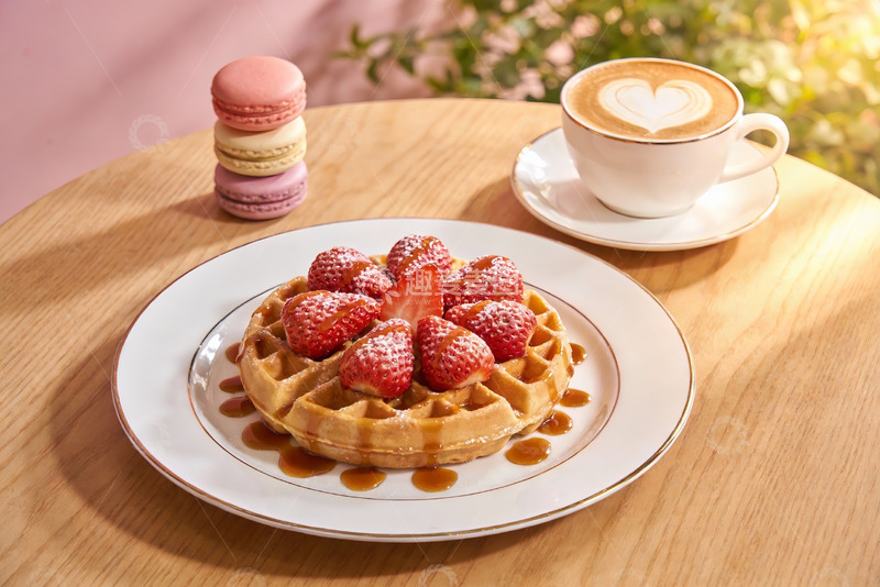 高清大图下载【趣麦麦图】草莓华夫饼配咖啡