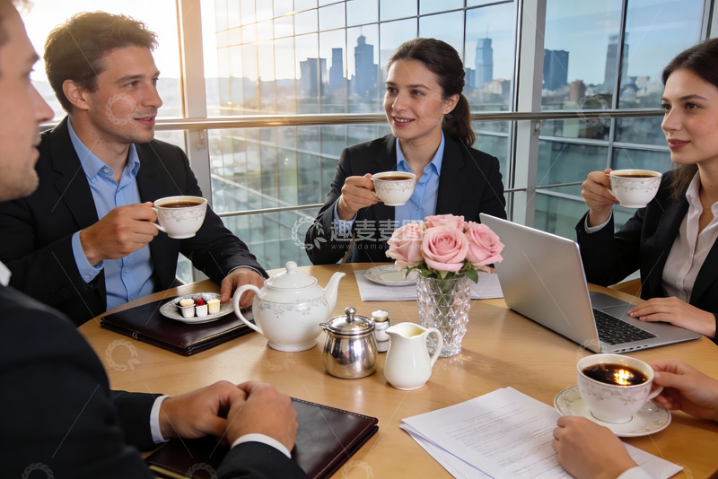高清大图下载【趣麦麦图】商务人士办公室茶歇交流