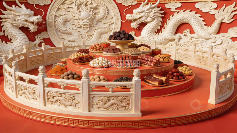 高清大图下载【趣麦麦图】中式龙纹糕点陈列展示