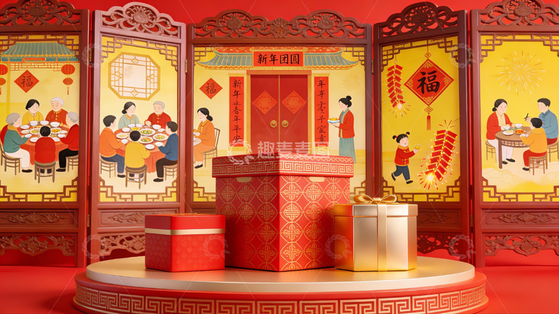 高清大图下载【趣麦麦图】春节团圆主题装饰场景