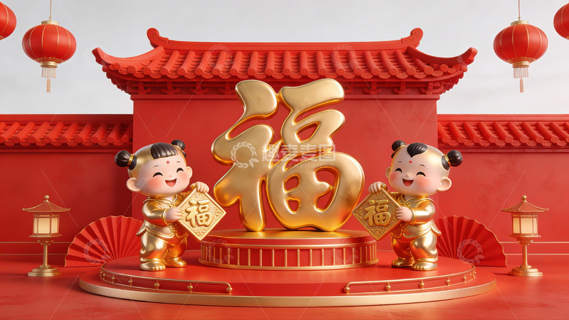 高清大图下载【趣麦麦图】春节福字装饰场景