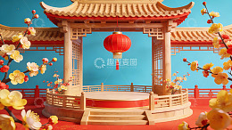 中式亭台与红灯笼
