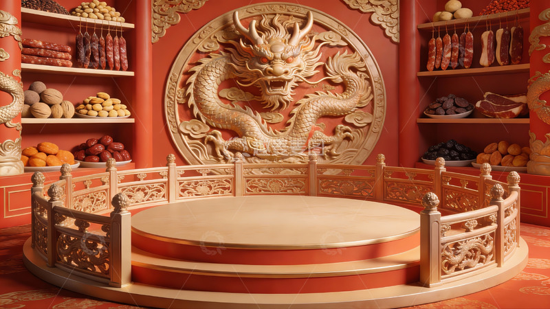 高清大图下载【趣麦麦图】中式龙雕装饰室内场景