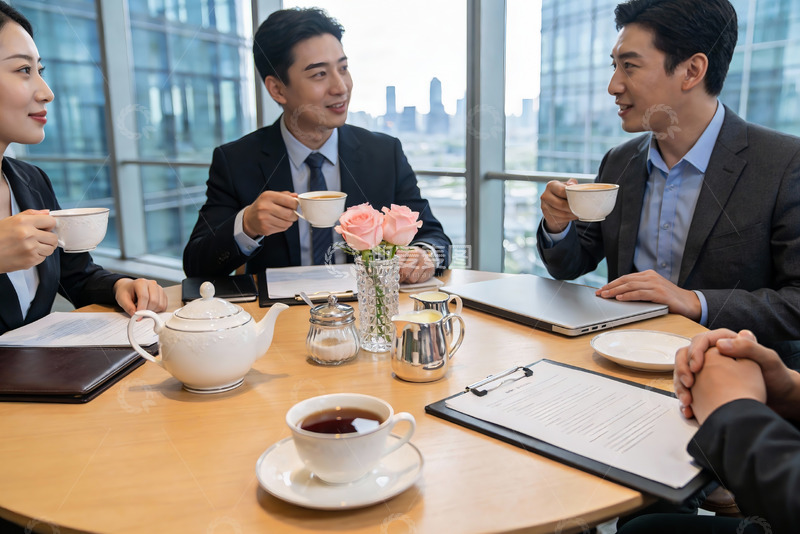 高清大图下载【趣麦麦图】商务人士办公室茶歇交流