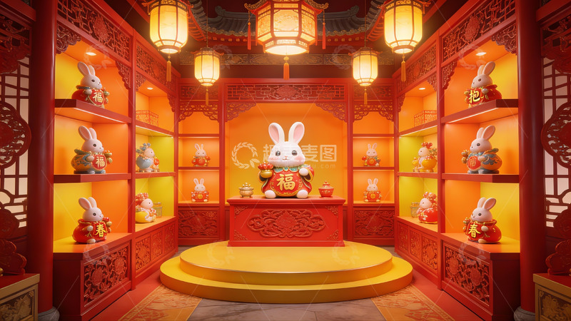 高清大图下载【趣麦麦图】兔年主题中式装饰展厅