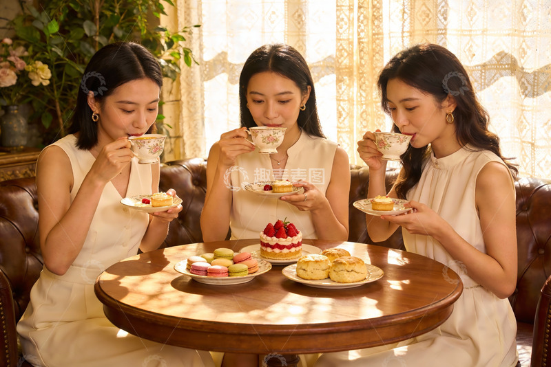高清大图下载【趣麦麦图】三位女士下午茶时光
