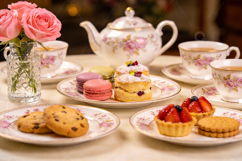 高清大图下载【趣麦麦图】精致下午茶点心与茶具摆盘
