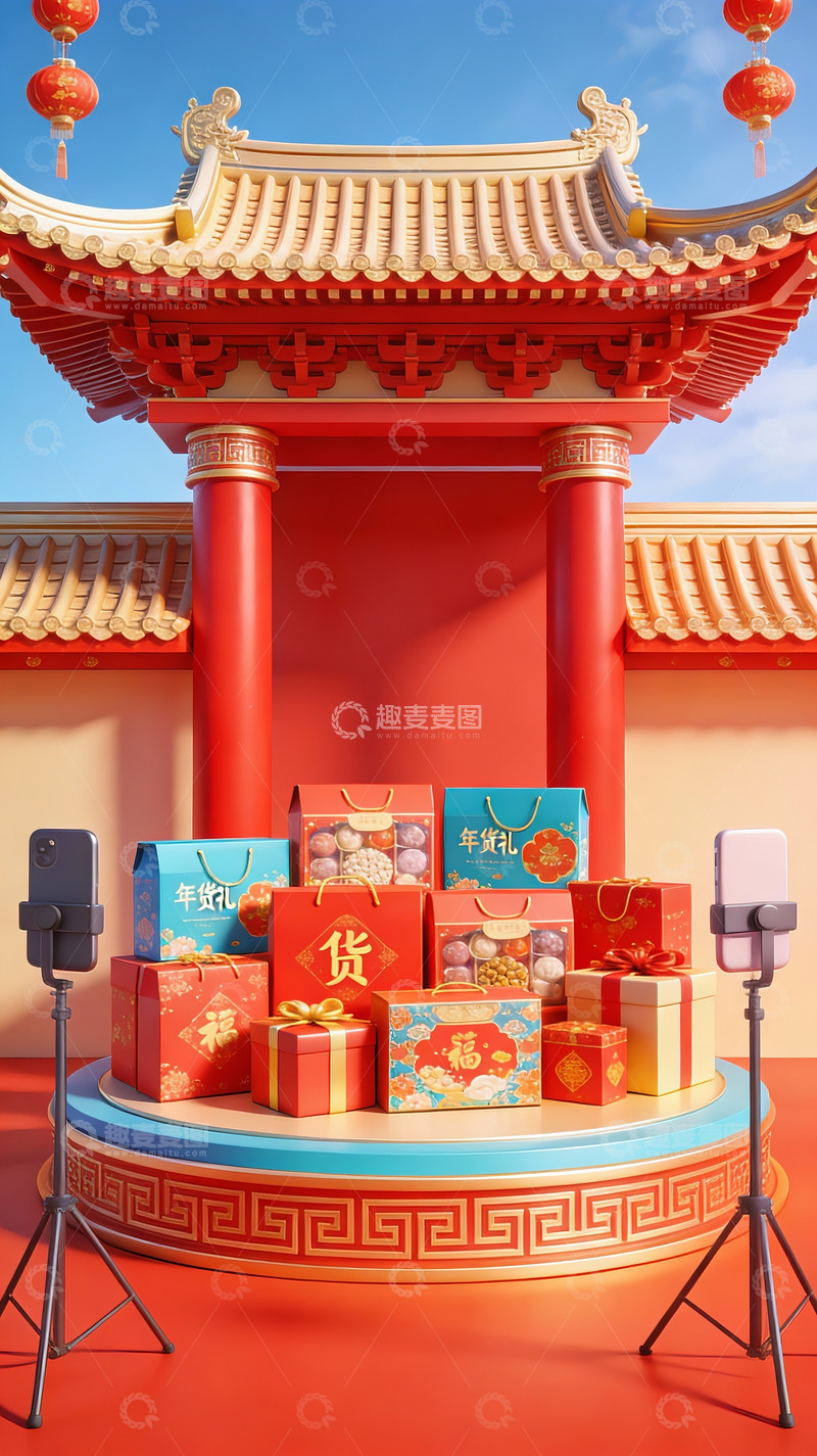 高清大图下载【趣麦麦图】春节礼盒展示场景