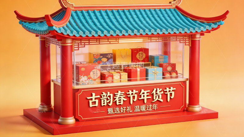 高清大图下载【趣麦麦图】古韵春节年货节展台