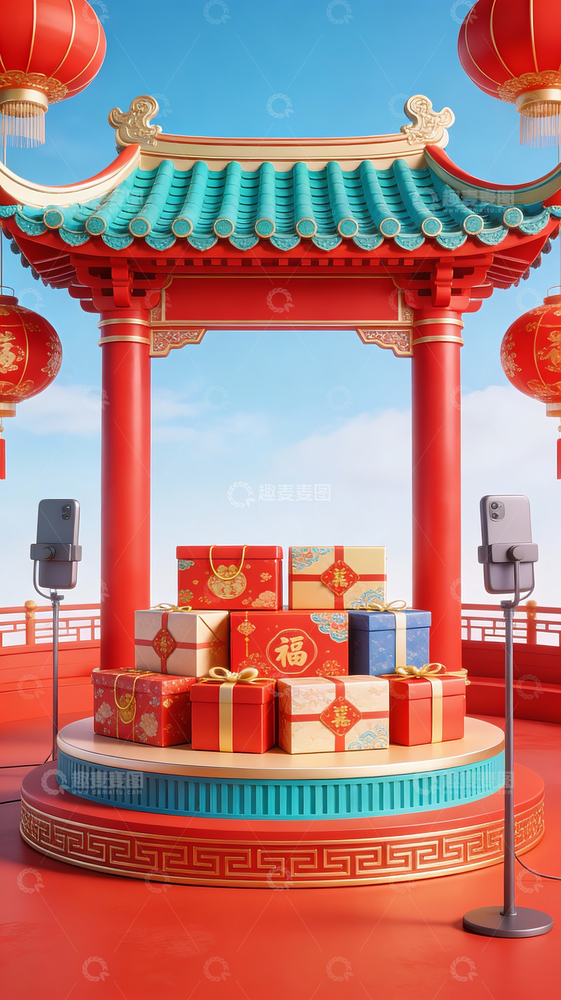 高清大图下载【趣麦麦图】中式亭台礼物展示场景