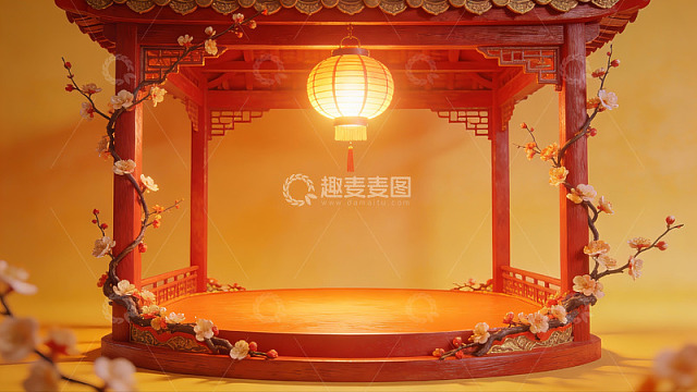 中式亭台与梅花灯饰