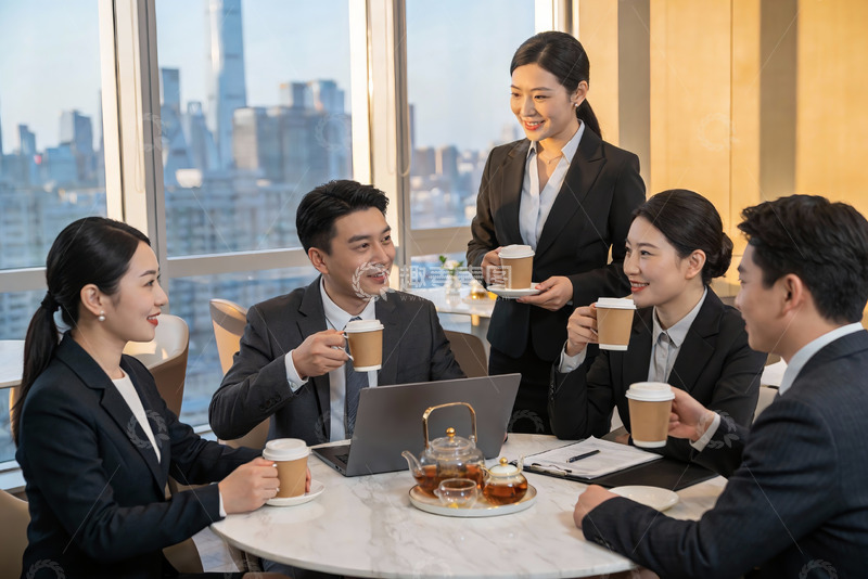 高清大图下载【趣麦麦图】商务人士办公室茶歇交流