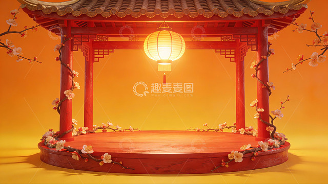 中式亭台与灯笼场景