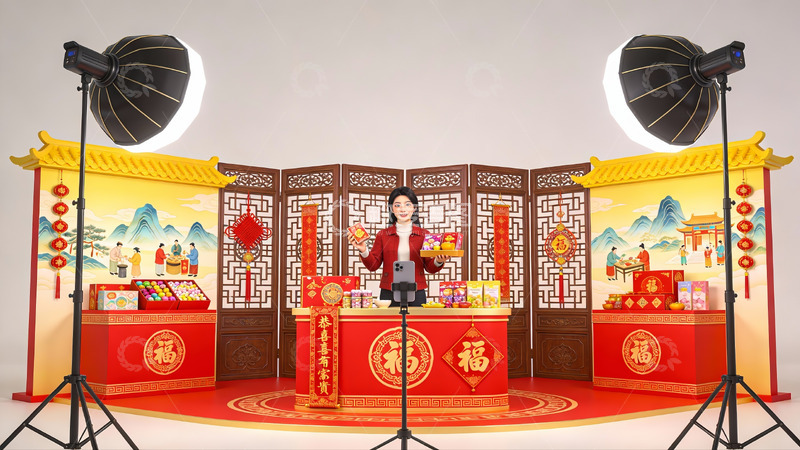 高清大图下载【趣麦麦图】春节主题直播场景布置