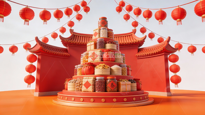 高清大图下载【趣麦麦图】春节主题礼盒堆叠展示