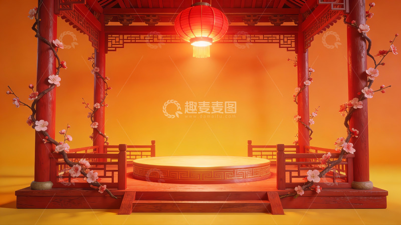 高清大图下载【趣麦麦图】中式亭台梅花灯景