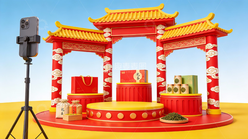 高清大图下载【趣麦麦图】中式传统建筑风格展示场景