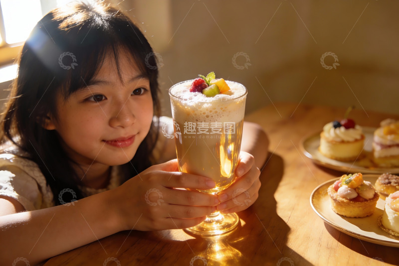 高清大图下载【趣麦麦图】小女孩手捧饮品与甜点