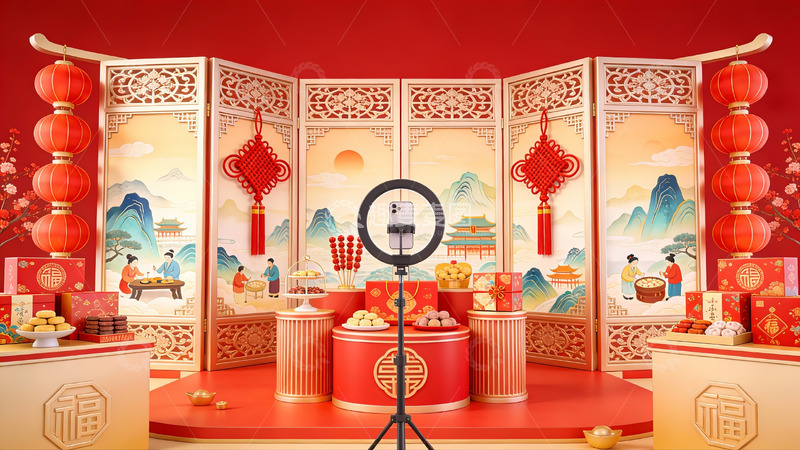 高清大图下载【趣麦麦图】春节主题直播间布置