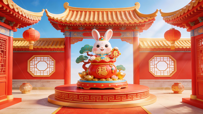 高清大图下载【趣麦麦图】兔年春节吉祥场景