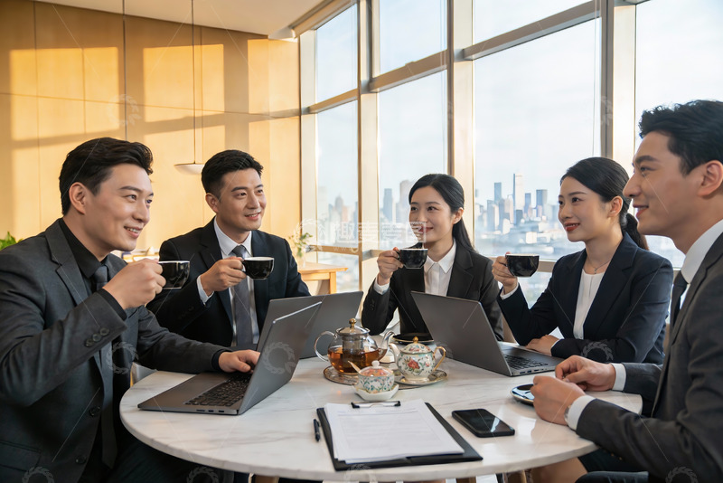 高清大图下载【趣麦麦图】商务人士办公室茶歇交流