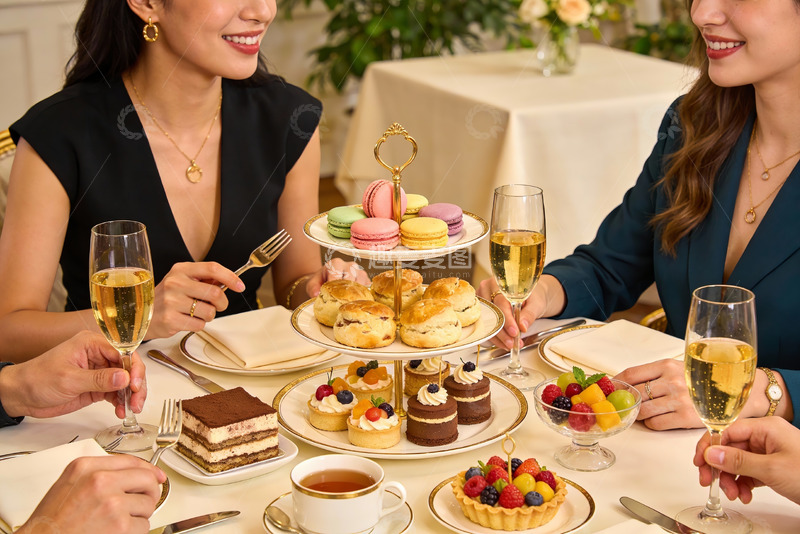 高清大图下载【趣麦麦图】两位女士享用下午茶点心