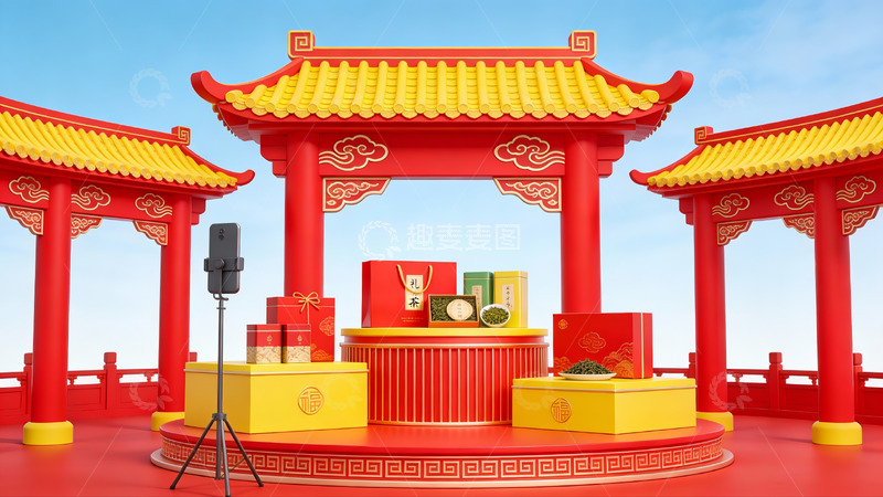 高清大图下载【趣麦麦图】中式传统建筑风格展示台