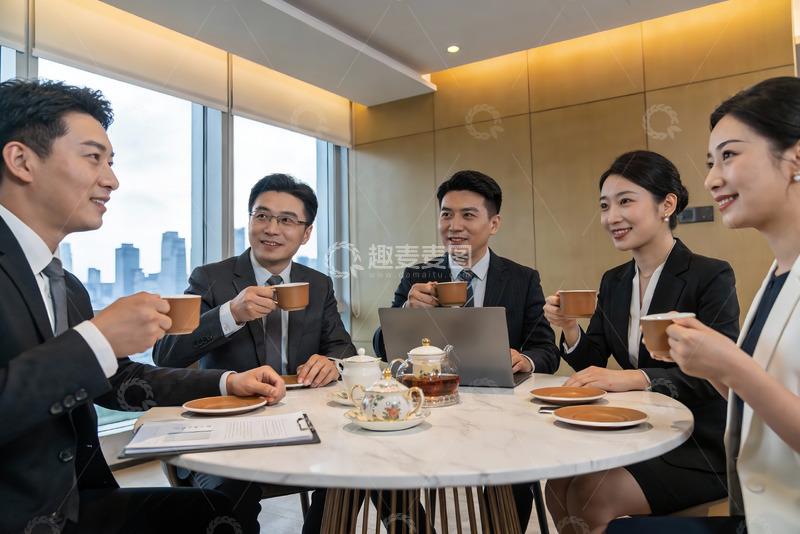 高清大图下载【趣麦麦图】商务人士办公室茶歇交流