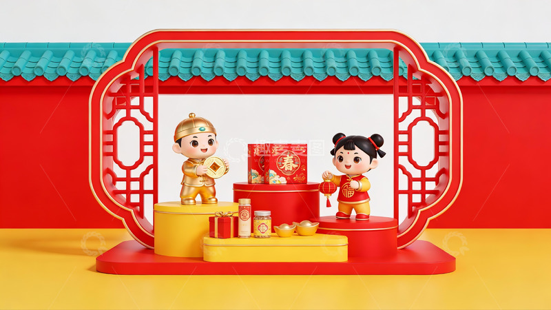 高清大图下载【趣麦麦图】春节主题卡通人物场景