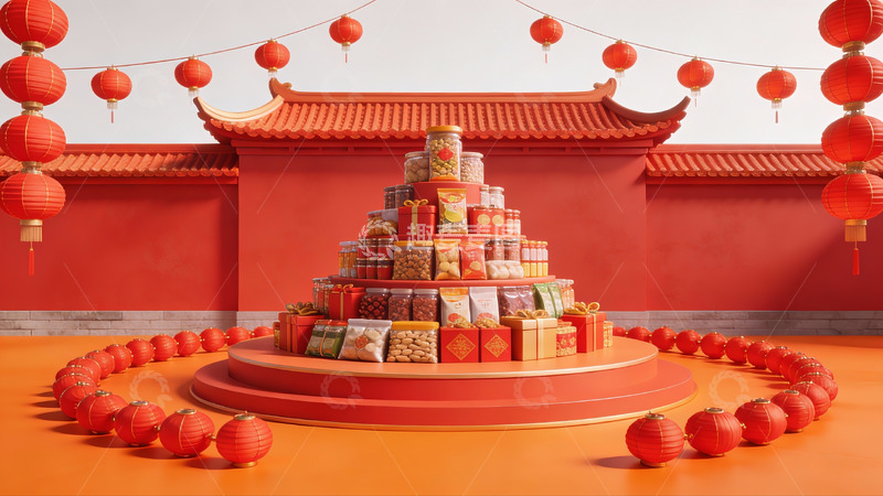 高清大图下载【趣麦麦图】春节礼盒堆叠展示场景