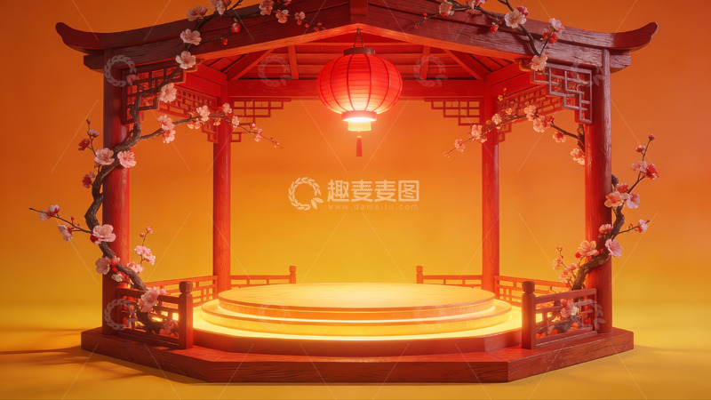 高清大图下载【趣麦麦图】中式亭台与樱花灯饰