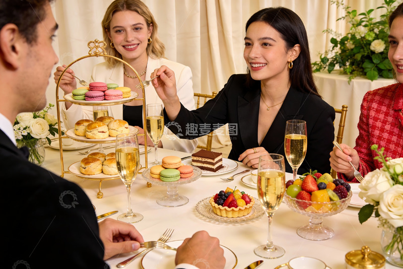 高清大图下载【趣麦麦图】优雅聚会享用甜点与香槟
