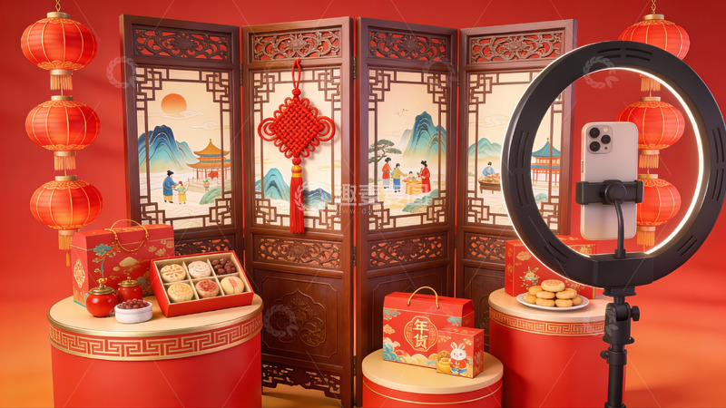 高清大图下载【趣麦麦图】春节主题直播场景布置