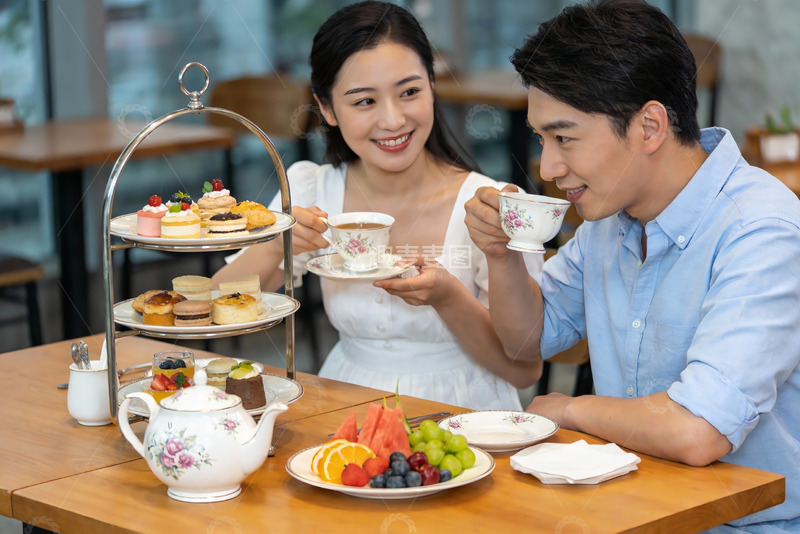 高清大图下载【趣麦麦图】情侣下午茶时光甜蜜温馨