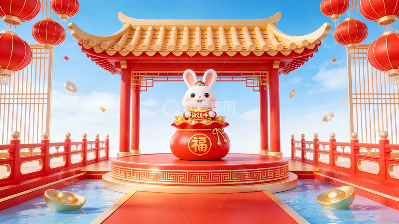 高清大图下载【趣麦麦图】兔年春节吉祥场景