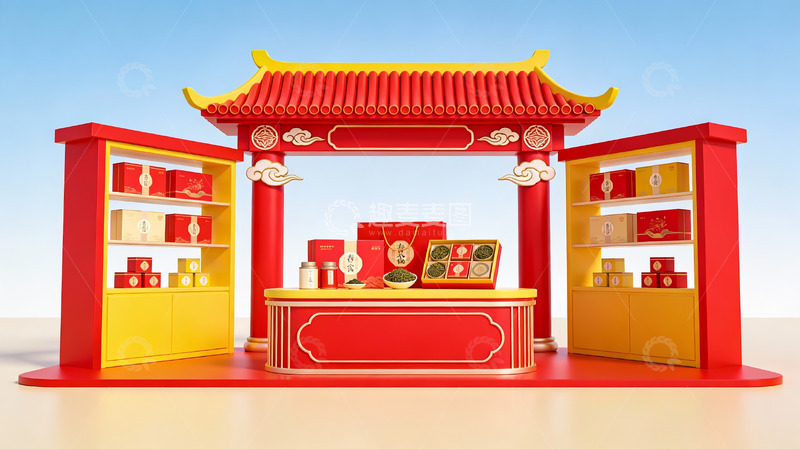 高清大图下载【趣麦麦图】中式传统风格商品展示台