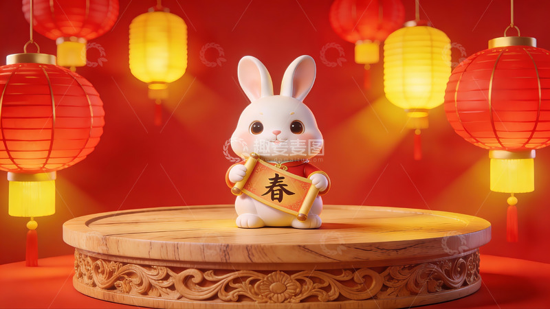高清大图下载【趣麦麦图】兔年春节装饰摆件