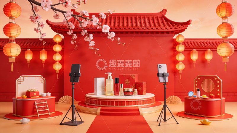高清大图下载【趣麦麦图】中式节日主题产品展示场景