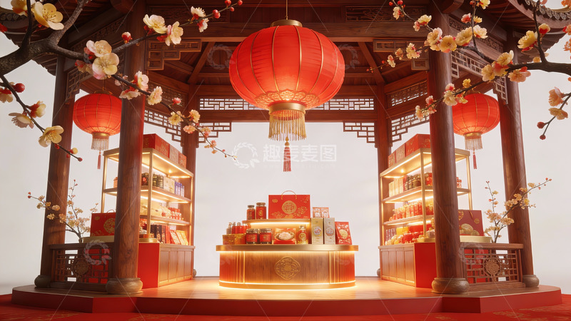 高清大图下载【趣麦麦图】中式亭台春节装饰陈列