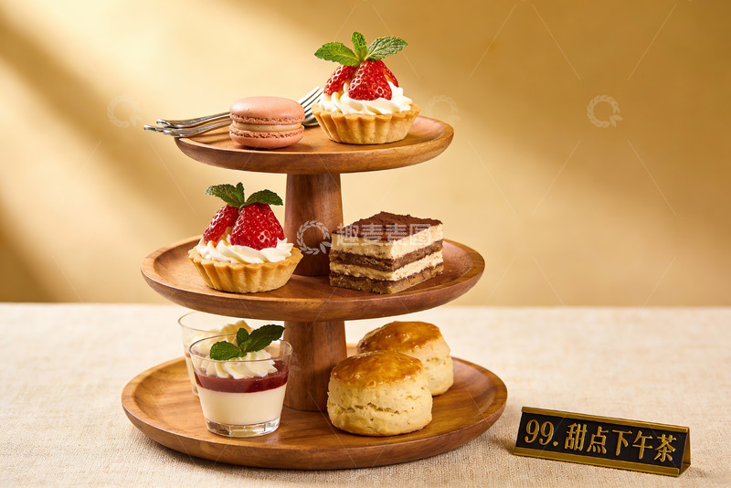 高清大图下载【趣麦麦图】三层木质甜点架下午茶