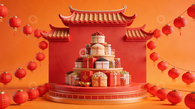高清大图下载【趣麦麦图】中式节日礼盒堆叠展示