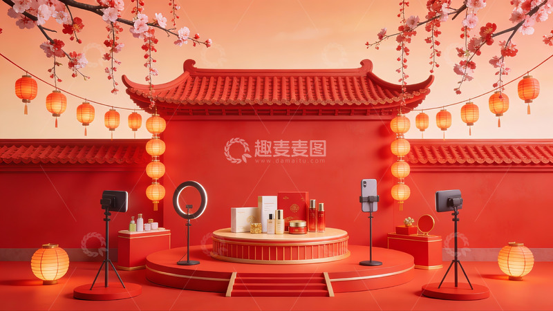 高清大图下载【趣麦麦图】中式庭院美妆展示场景